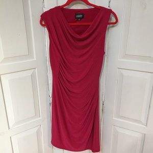 Adrianna Papell Red Ruched Drape Neck Dress